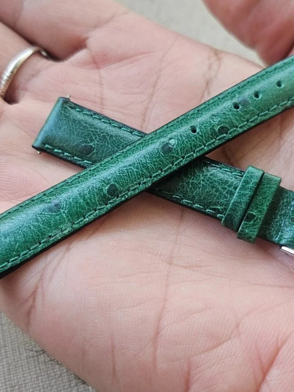 Replacement Band for Watch Green Genuine Leather Strap Pin Buckle Size 14mm New